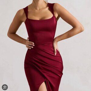 Club L Women's Burgundy and Red Satin Split Wedding Dress - US 6 / Small